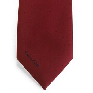Oscar De La Renta Vintage Red with Blue Pin Dot & Logo Design Tie
